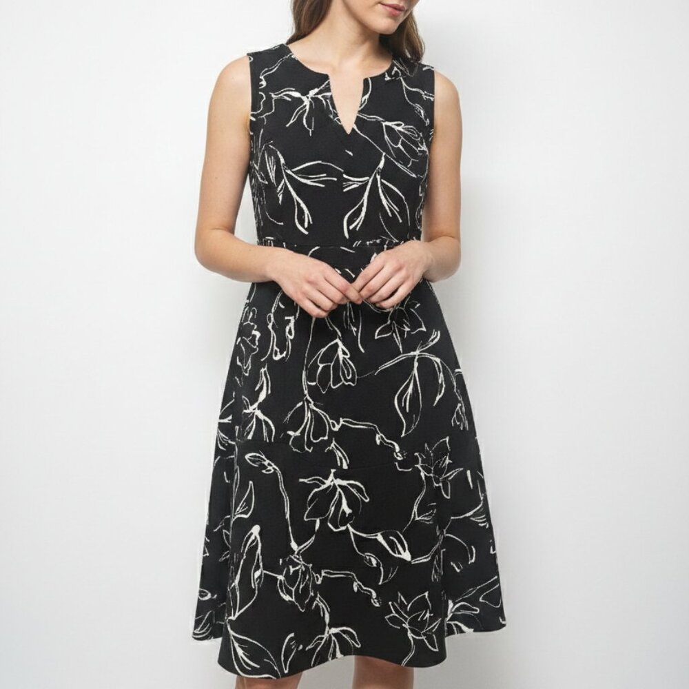 Karl Lagerfeld Paris Dress Black White Floral Boho Coquette Sleeveless 16